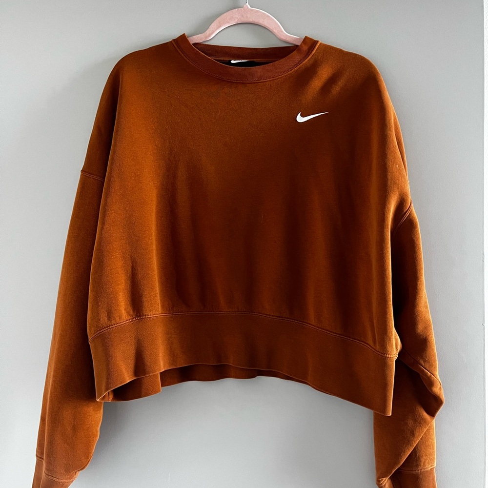 Nike Women’s Cropped Crewneck Sweatshirt - burnt orange color